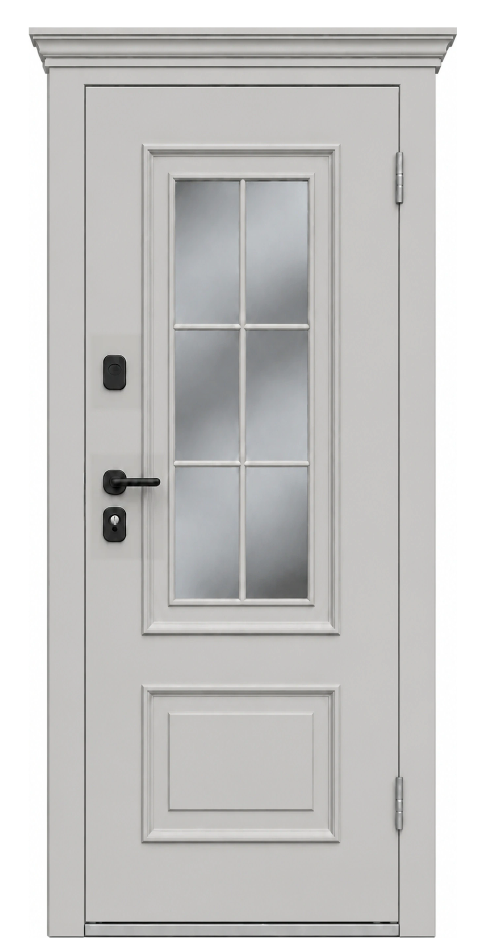Стальная дверь Терморазрыв «Тихая зима с окном и английской решеткой» агатовый серый